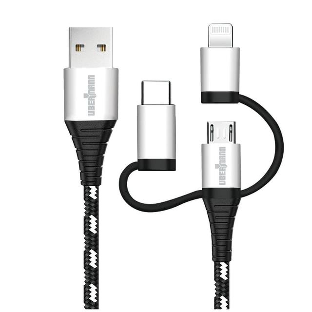 Cable carga rápida USB 3 en 1 hecho con Kevlar