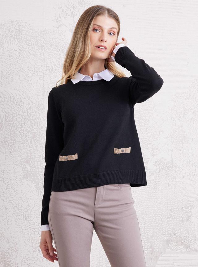 Sweater Con Cuello Camisero Y Detalle De Bolsillos