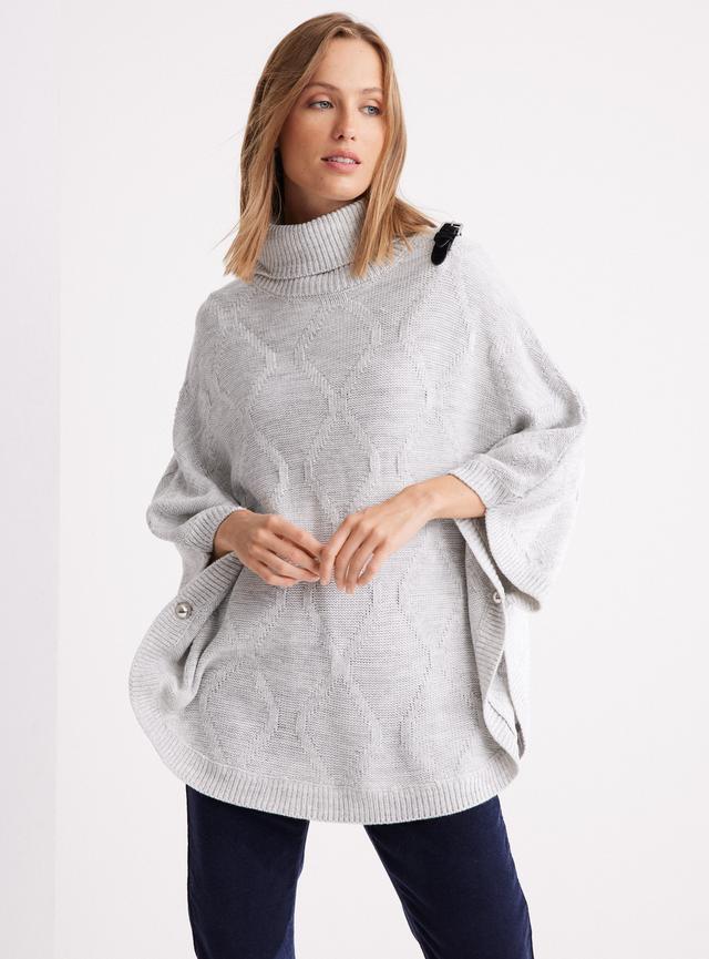 Sweater Poncho Con Trenza Y Hebilla Decorativa