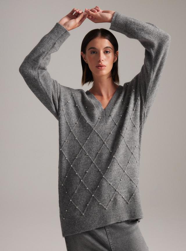 Sweater Largo Aplicación Joyas Con Lana Limited Edition