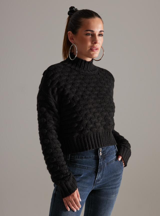 Sweater Cuello Alto Tejido Textura Globitos