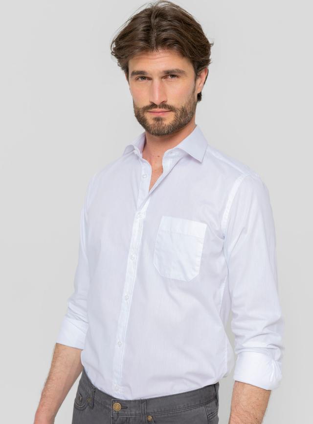 Camisa Vestir Blanca Cuello Italiano Puño Simple