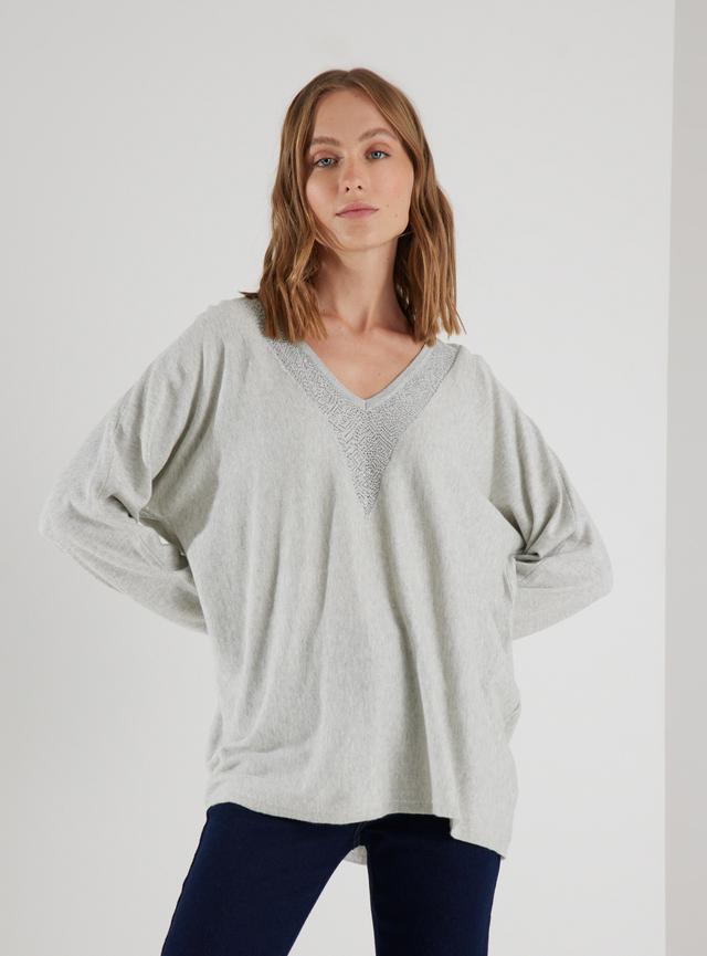 Sweater Escote En V Con Detalle Metalizado