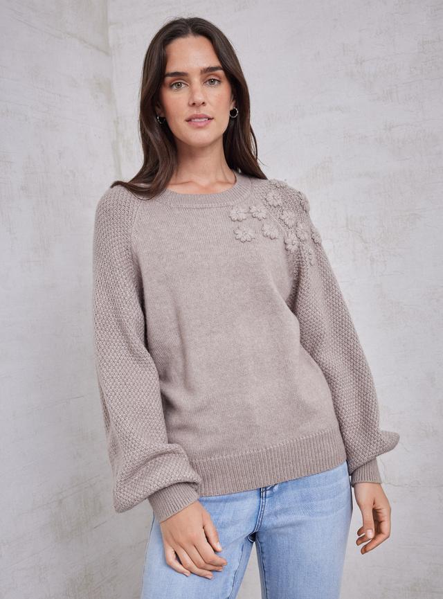 Sweater Aplicación De Flores Y Tejido Bicolor