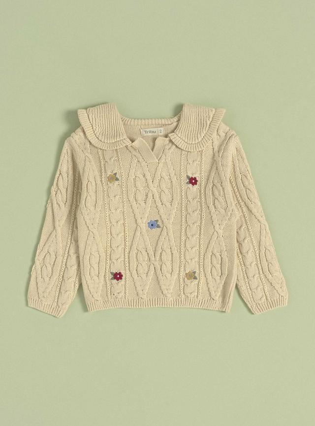 Sweater Niña Con Bordados Y Diseño Trenzado